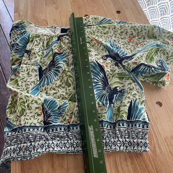 Alex Marie Top Bondi Linen Blend Short Sleeve Crew Neck Sz XL Bird Tropical - Picture 6 of 8